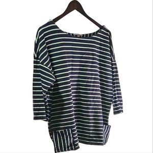 Gap Extra Large 3/4 sleeve Boatneck Navy and Icymint  Striped Green Shirt